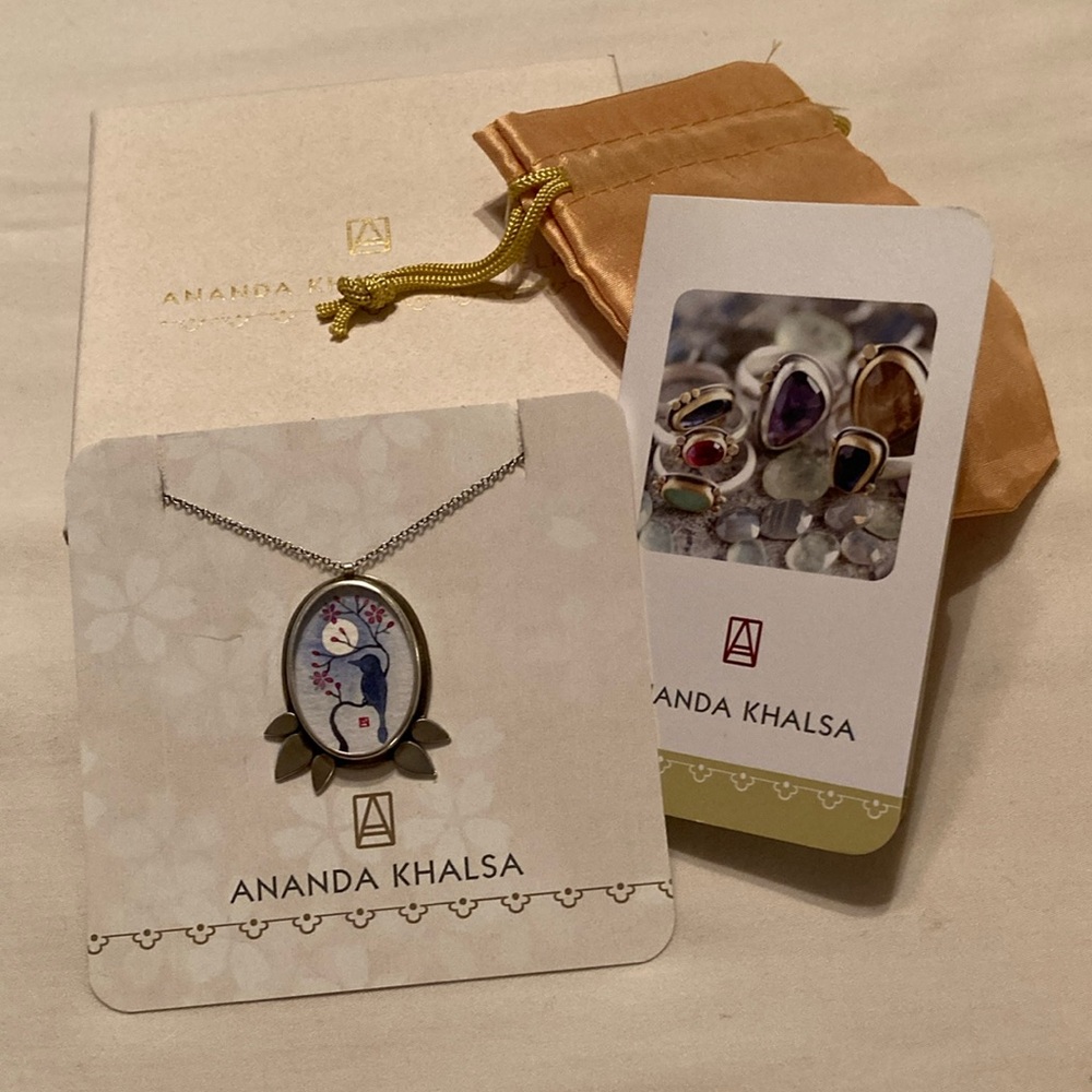 Ananda Khalsa Raven Sterling Necklace, NIB, hand painted